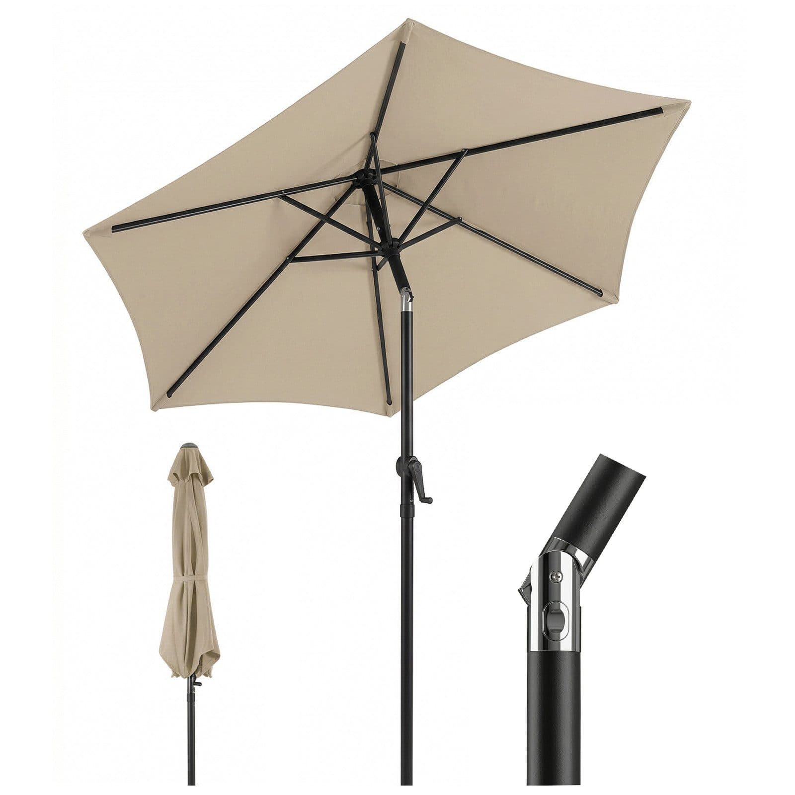Sekey Sonnenschirm 200 cm Rund Marktschirm Taupe Knickbar mit Kurbel - Bild 2