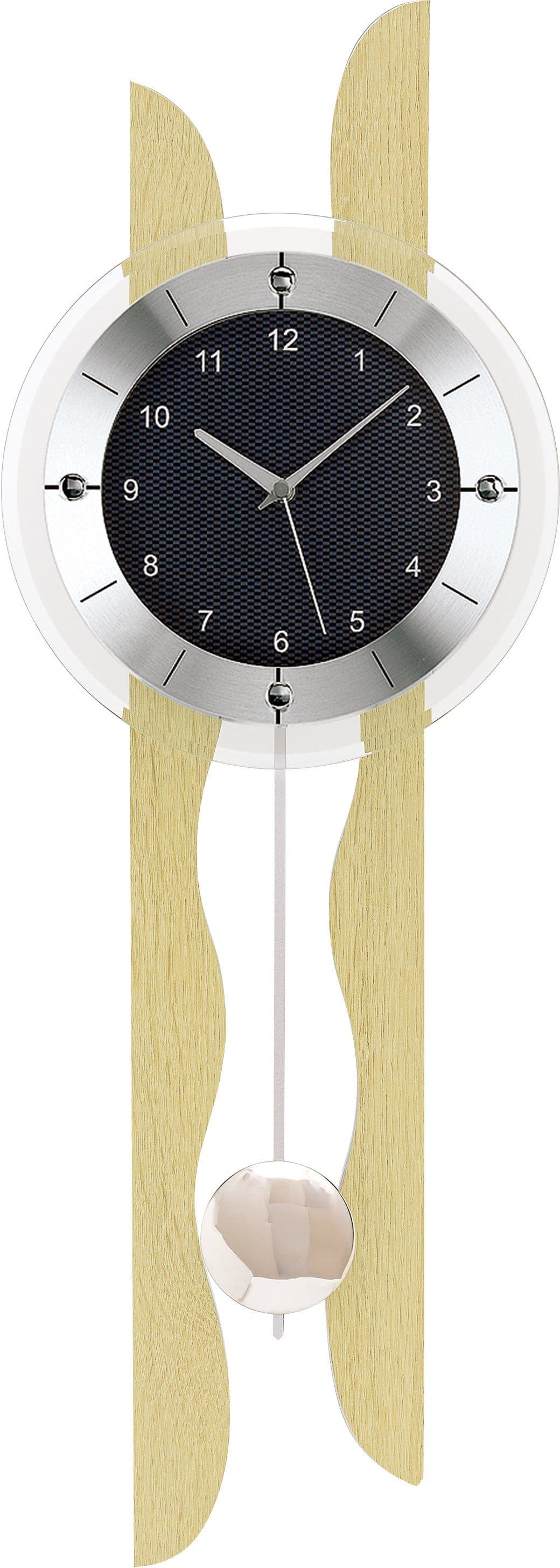 AMS Funk-Pendelwanduhr F5238 Quarzuhr Holzgehäuse