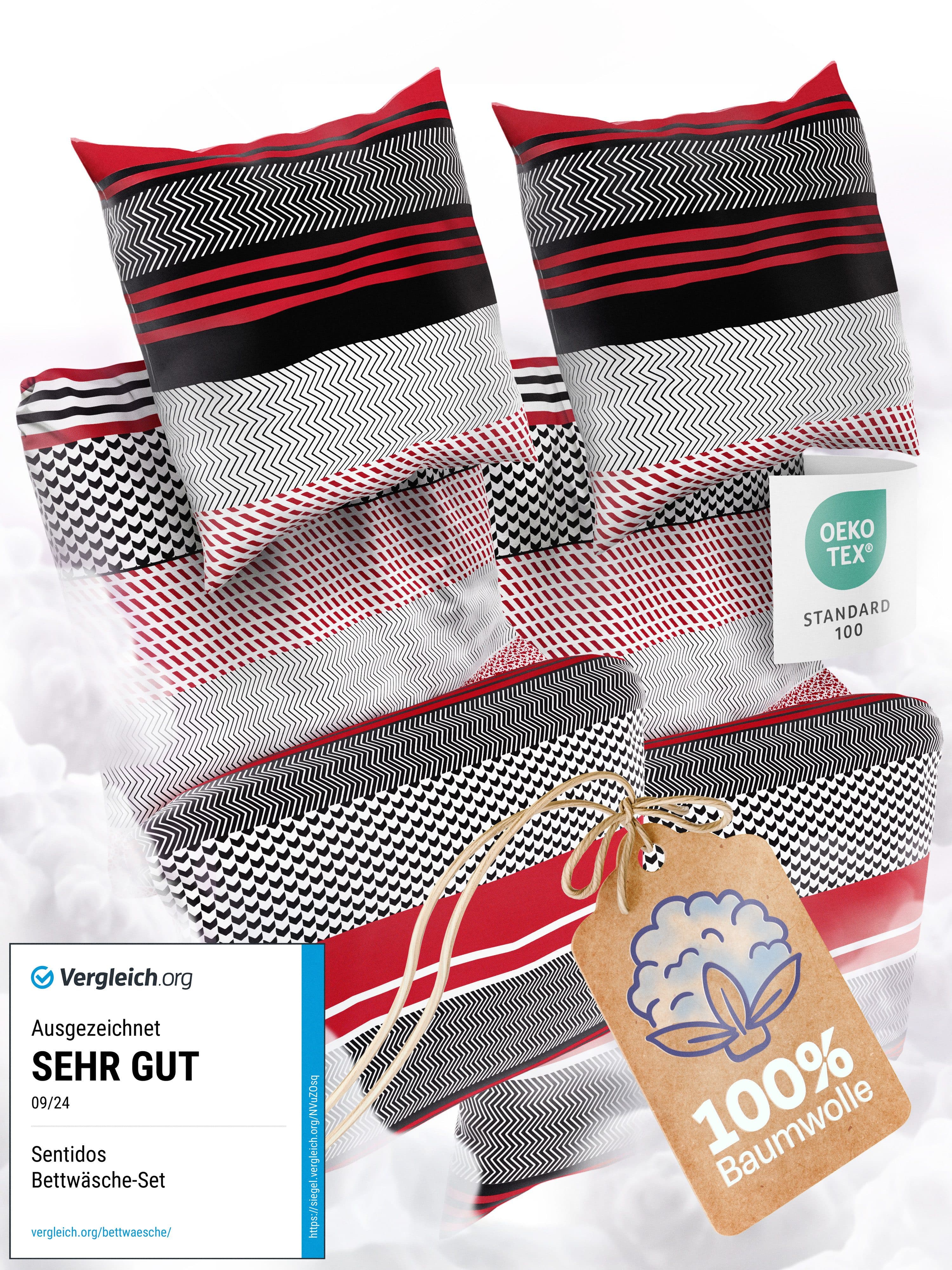 Sentidos Bettwäsche Set 135x200cm 4-teilig 100% Baumwolle Rot - Bild 2