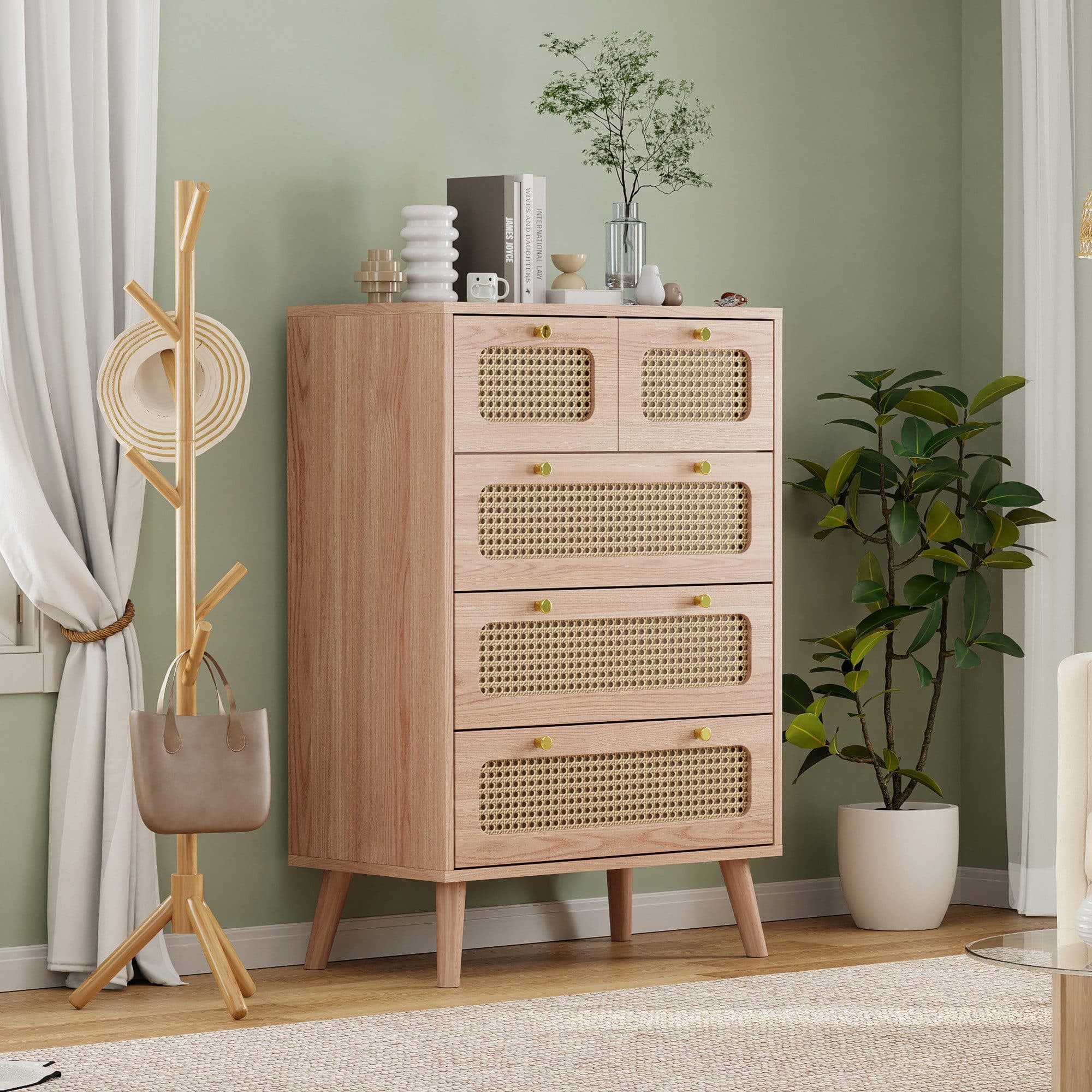 Simurq Kommode mit Rattan 5/6 Schubladen Holzfarbe - Bild 2