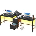 OYRREU Doppel-Schreibtisch 240cm mit Schubladen & Ladestation Bild 2