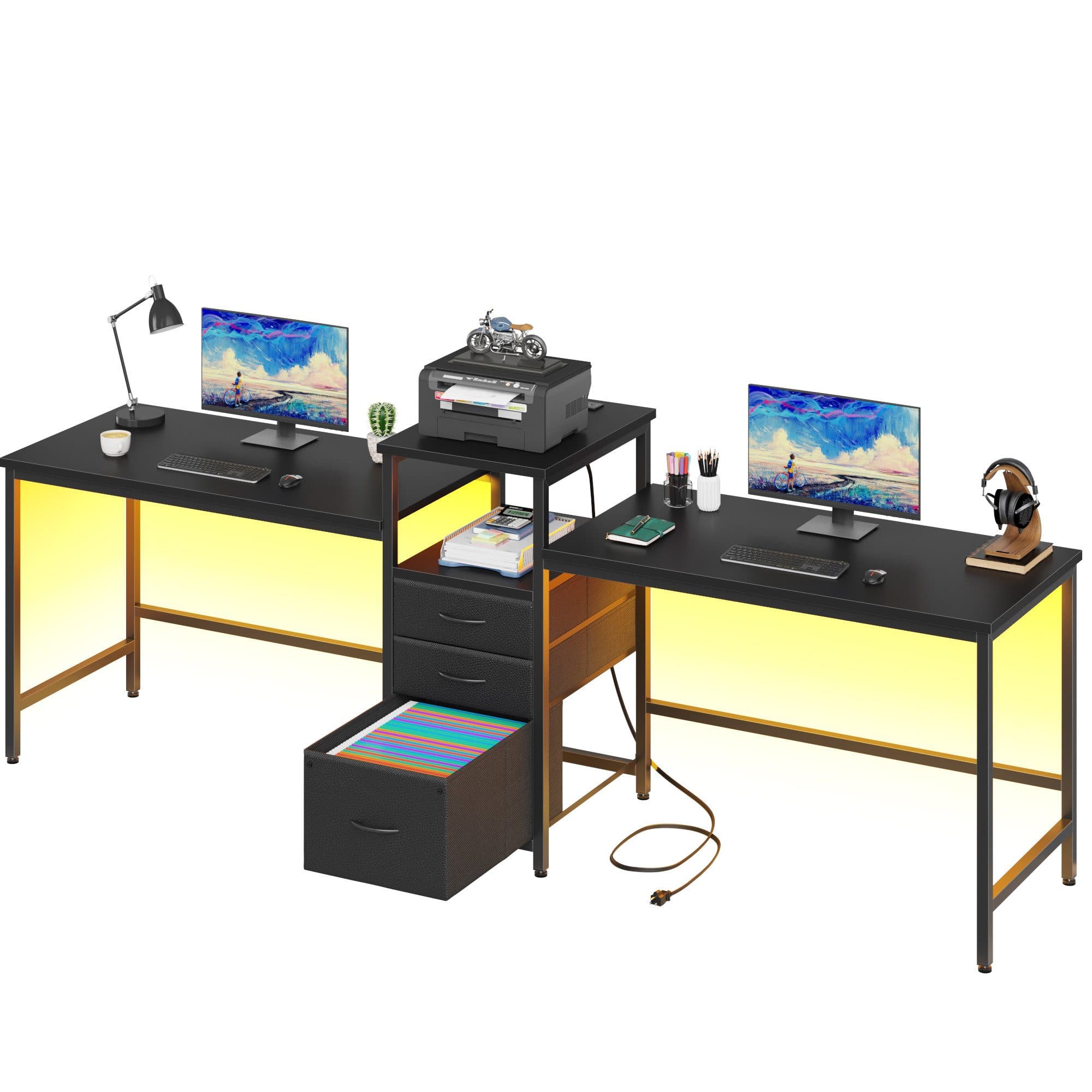 OYRREU Doppel-Schreibtisch 240cm mit Schubladen & Ladestation - Bild 2
