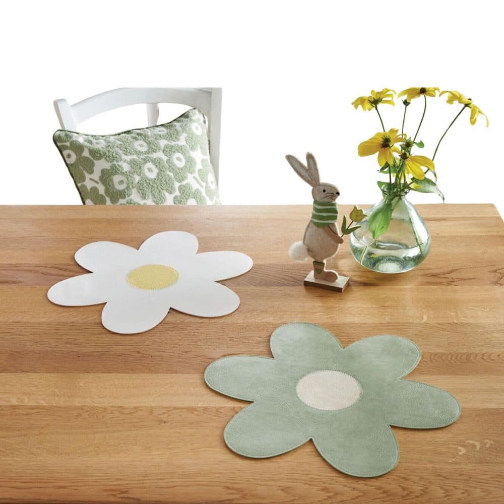 Home-trends24.de Platzset Blume Kunstleder Tischset grün weiß 2er-Set - Bild 2