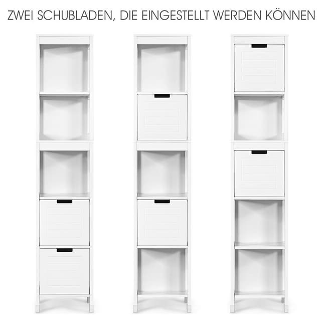 COSTWAY Weißer Badezimmerschrank mit 5 Fächern & 2 Schubladen