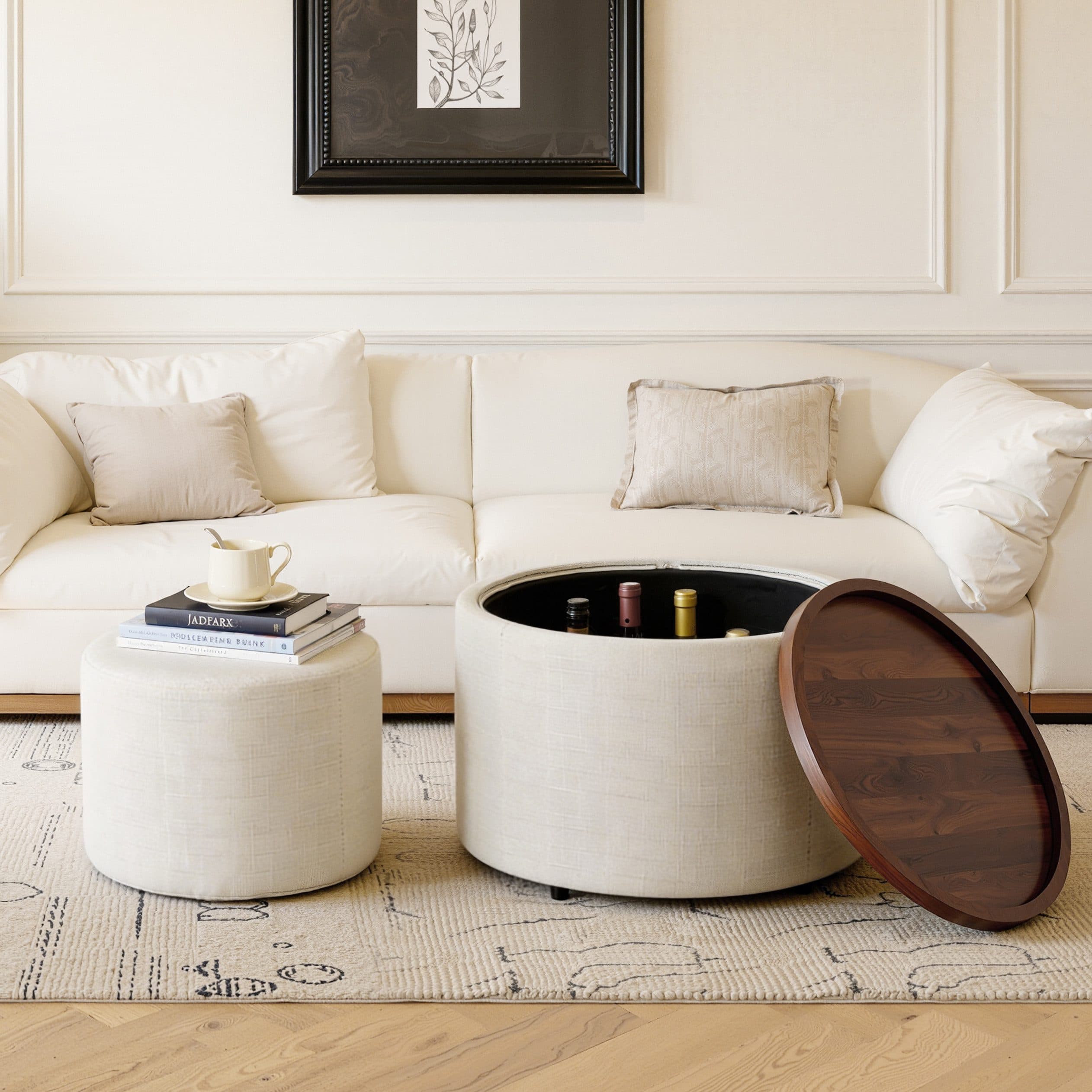 i@home Sitzhocker Nesting-Set 2-tlg. Leinen Beige/Blau - Bild 2