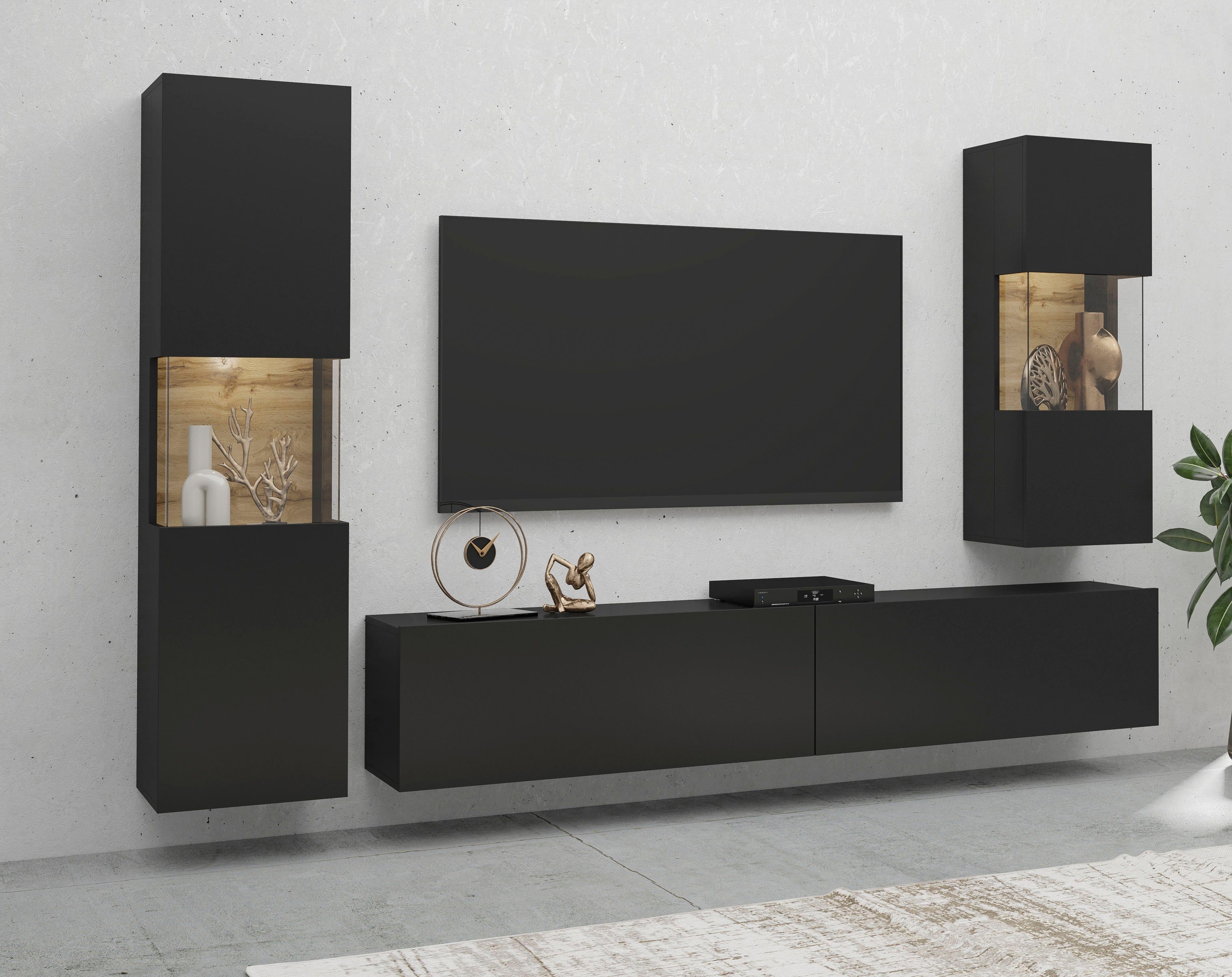 Home Affaire Wohnwand Ava 3-tlg. Schwarz Matt/Eichefarben Votan - Bild 2