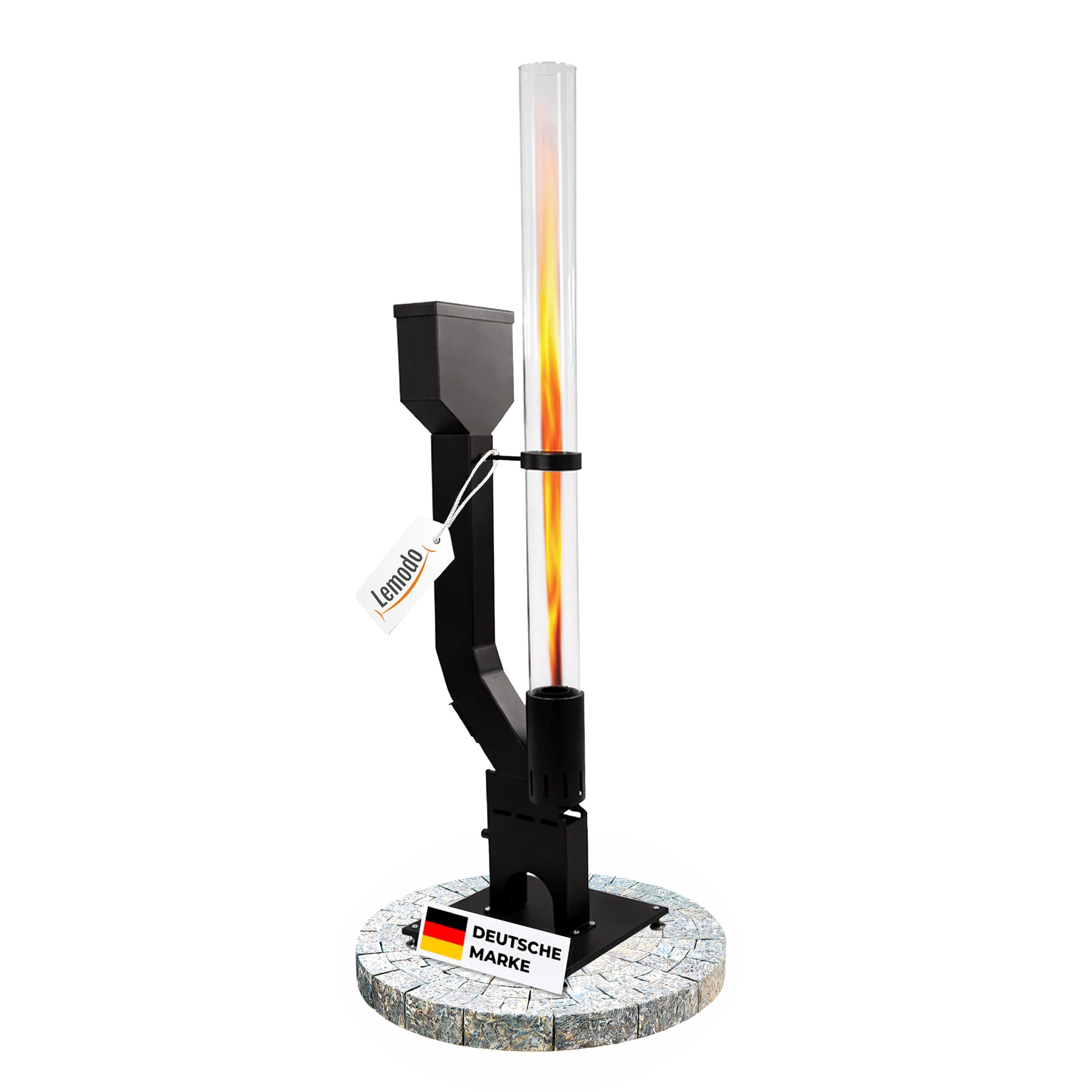 Lemodo Heizstrahler Pelletfackel Feuersäule Outdoor Schwarz mit Glasröhre - Bild 2
