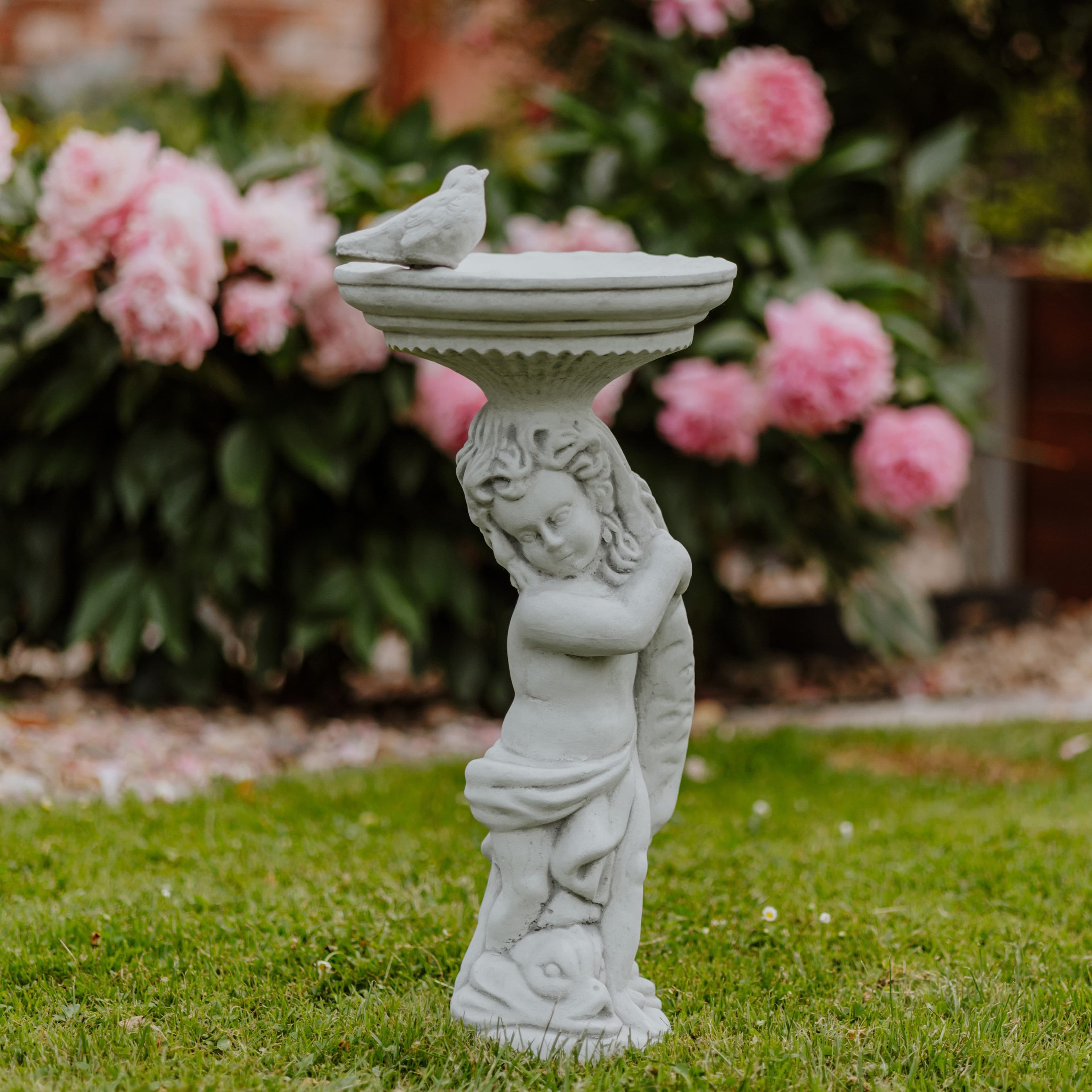 Gartenfigur Junge mit großer Vogeltränke, Steinfigur 54 cm, 18 kg, Frostsicher - Bild 2