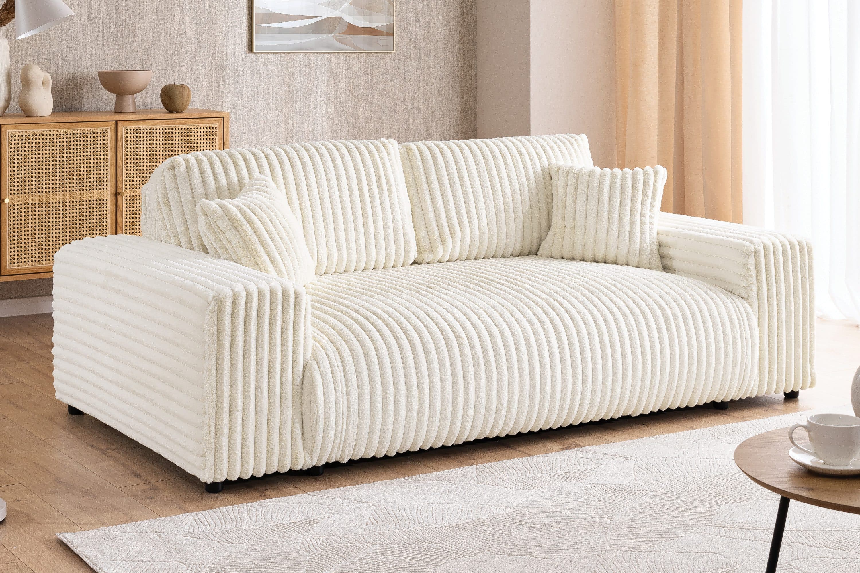 S-Style Möbel 2-Sitzer Sofa Mollis Hellbeige Plüschcord - Bild 2