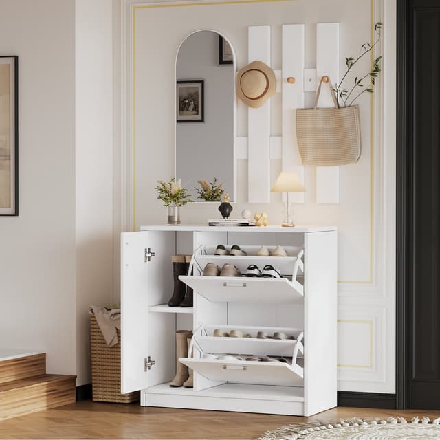 OKWISH Garderoben-Set Schuhschrank mit Spiegel und Haken für kleine Eingangsbereiche