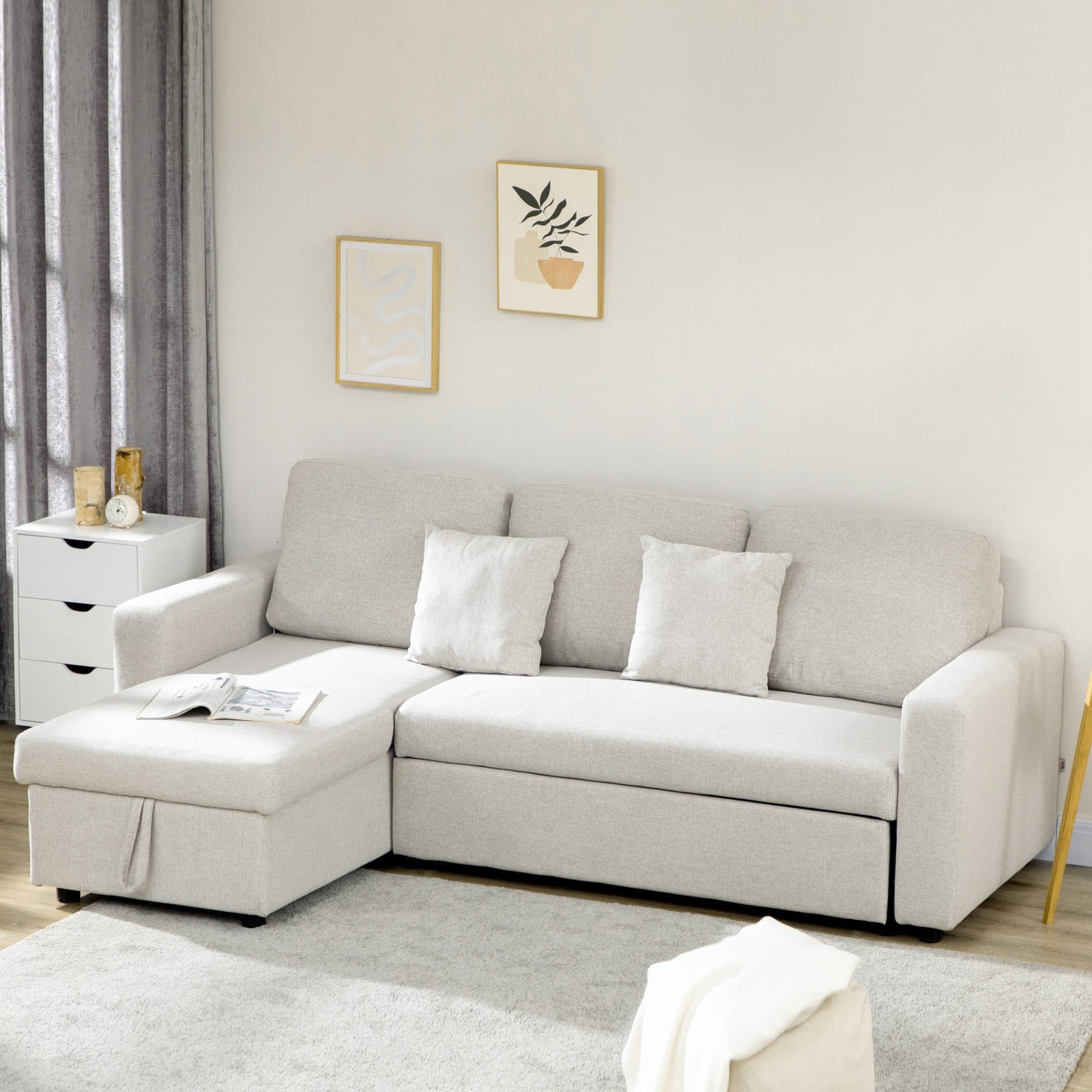 HOMCOM Ecksofa Leinen Eukalyptusholz - Bild 2