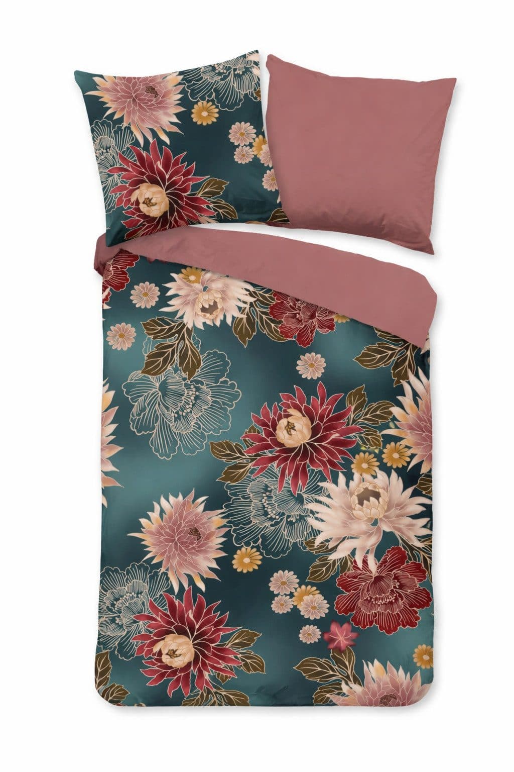 Soma Bettwäsche Blumen Microfaser Set 135x200 cm mit Kissenbezug 80x80 cm in Petrol - Bild 2