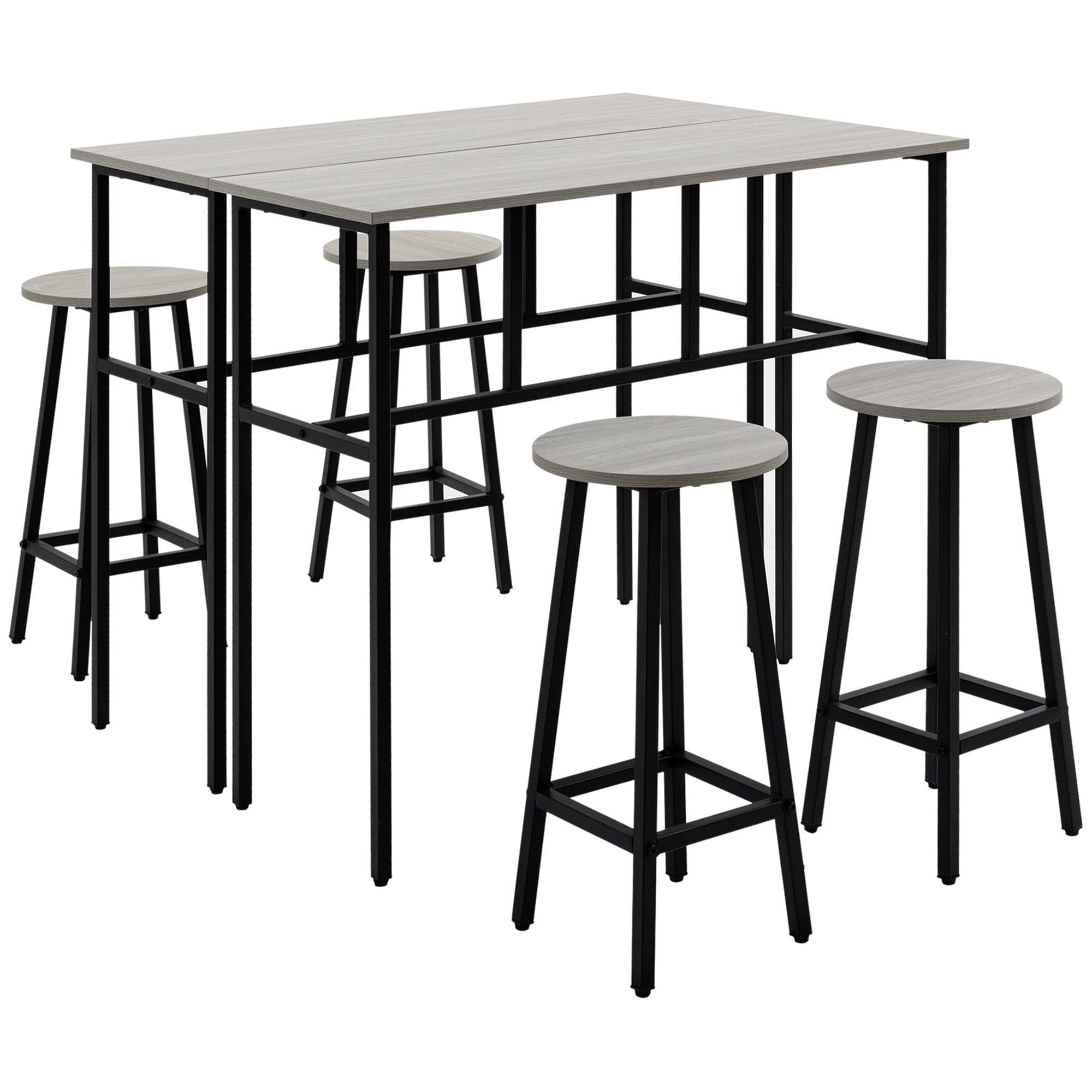 HOMCOM Bartisch-Set im Industriedesign, 6-teilig Essgruppe 2 Bartisch mit 4 Stühlen Grau, Schwarz - Bild 2