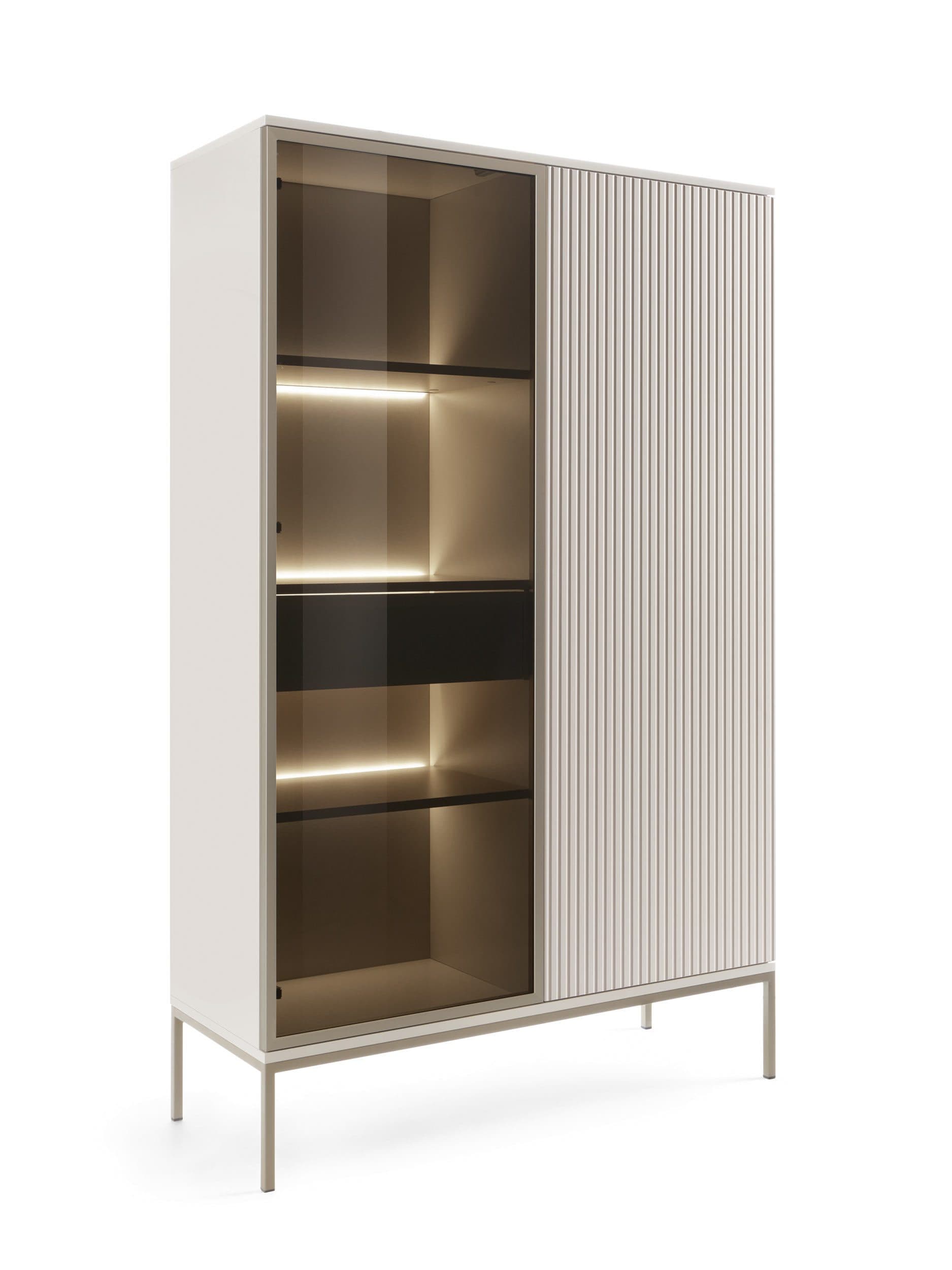 Goldstoff Vitrine LED mit Glasfront und Schubladen kaschmir gold - Bild 2