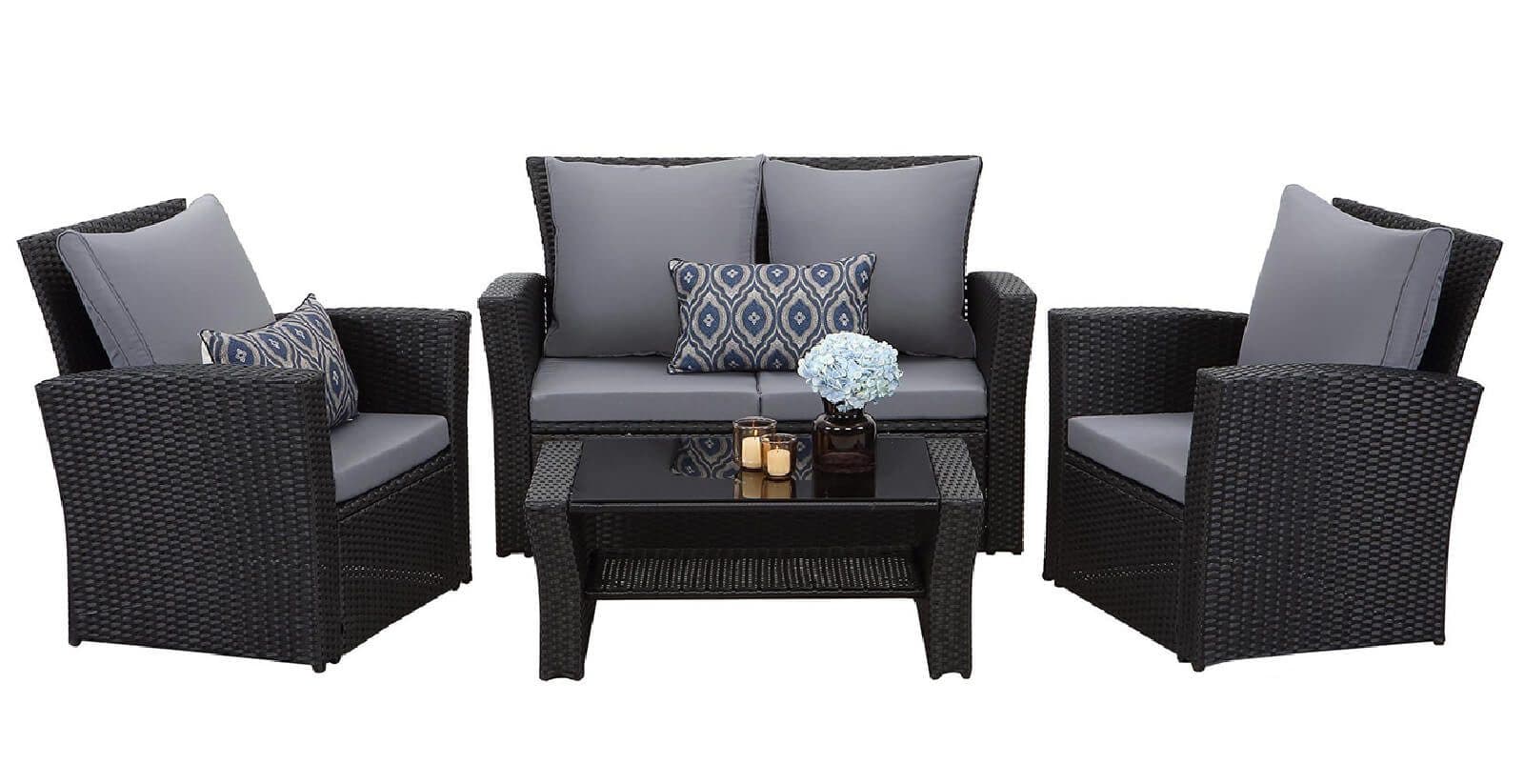 MeXo Gartenlounge-Set 4-tlg. Schwarz Polyrattan - Bild 2