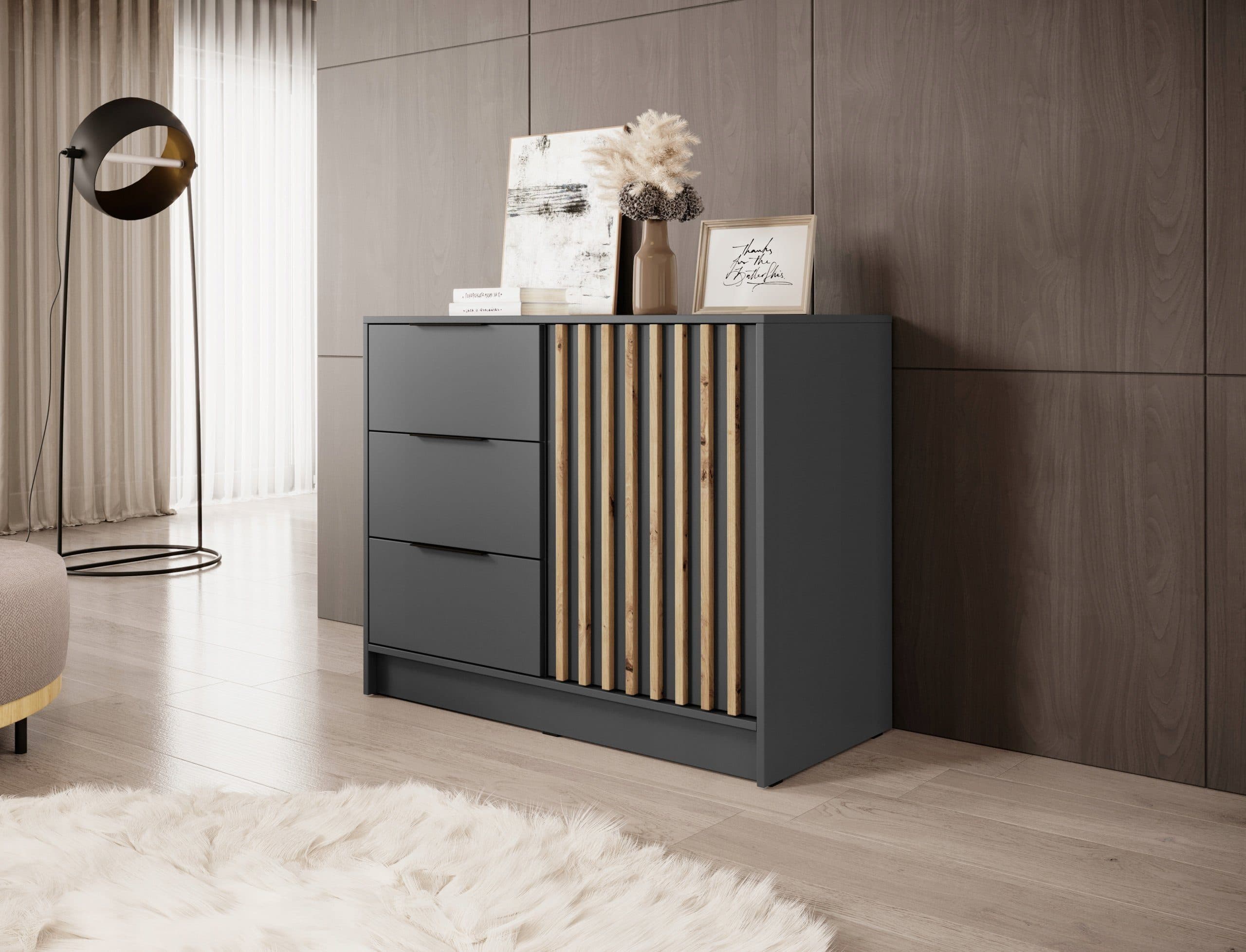 MOEBLO Kommode JOHN 2D mit 3 Schubladen Loft Design Schwarz - Bild 2