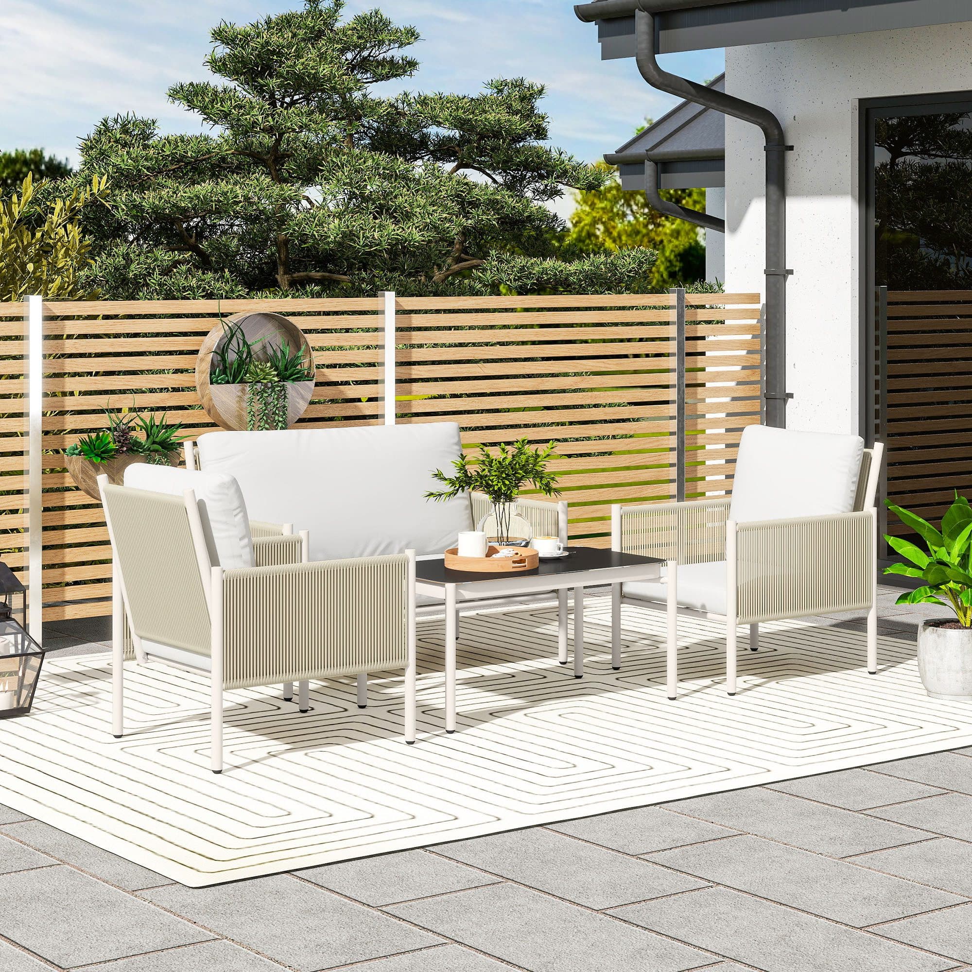 Outsunny Sitzgruppe 4-tlg. Braun/Grau Polyrattan mit Kissen - Bild 2