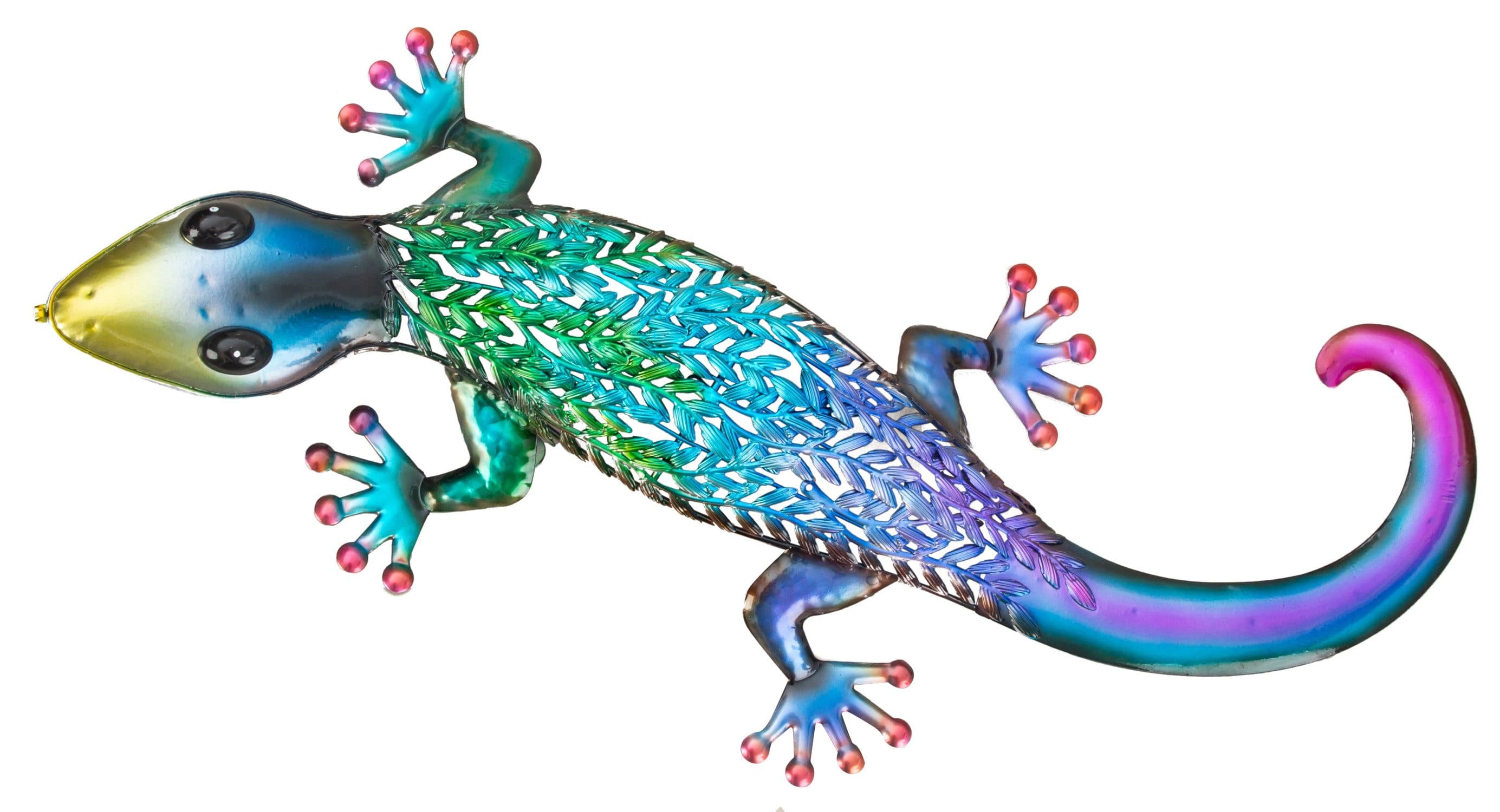 Geschenkestadl Metall Gecko Wandfigur 62cm Bunt