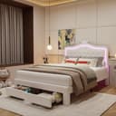 PXloue Polsterbett Kinderbett Rosa mit LED-Licht und Stauraum Bild 2
