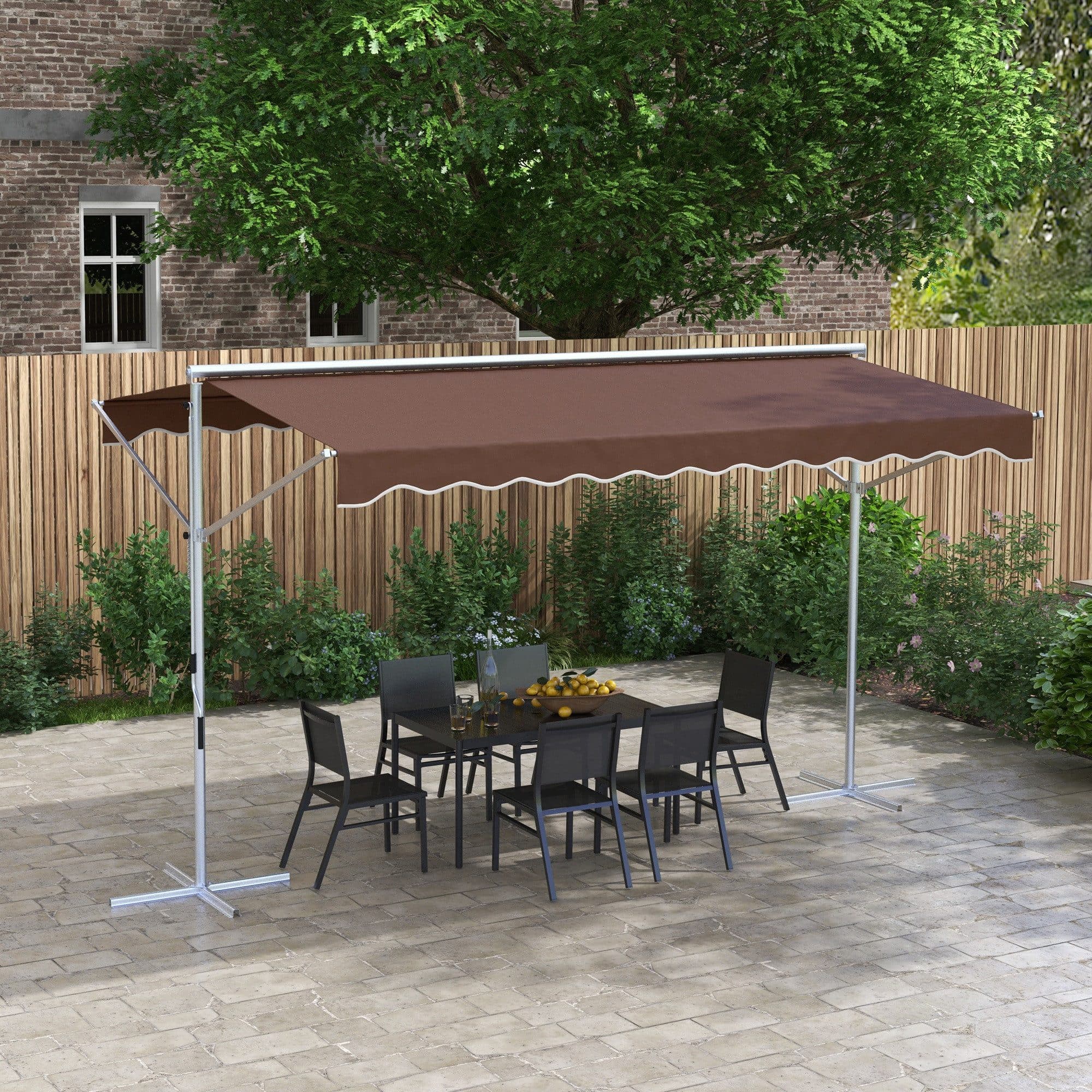 Outsunny Markise 4 x 3 m Standmarkise mit Faltarm Kurbel für Garten, Balkon, Polyester, Kaffee - Bild 2