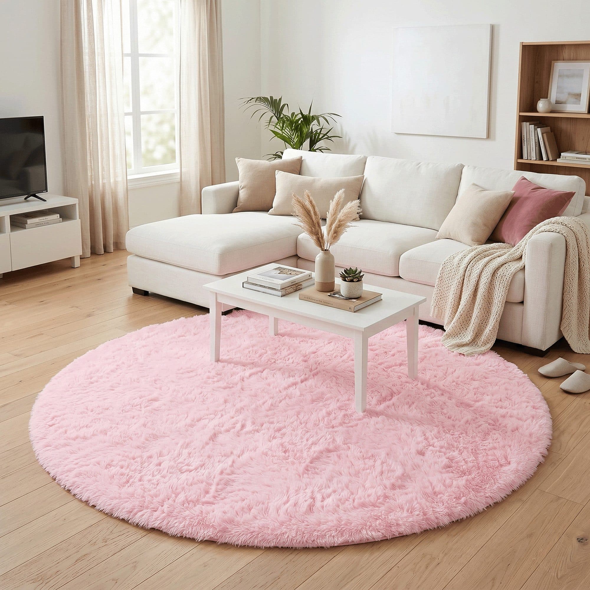 Pergamon Hochflor-Teppich Rosa Shaggy Fluffy Rund - Bild 2