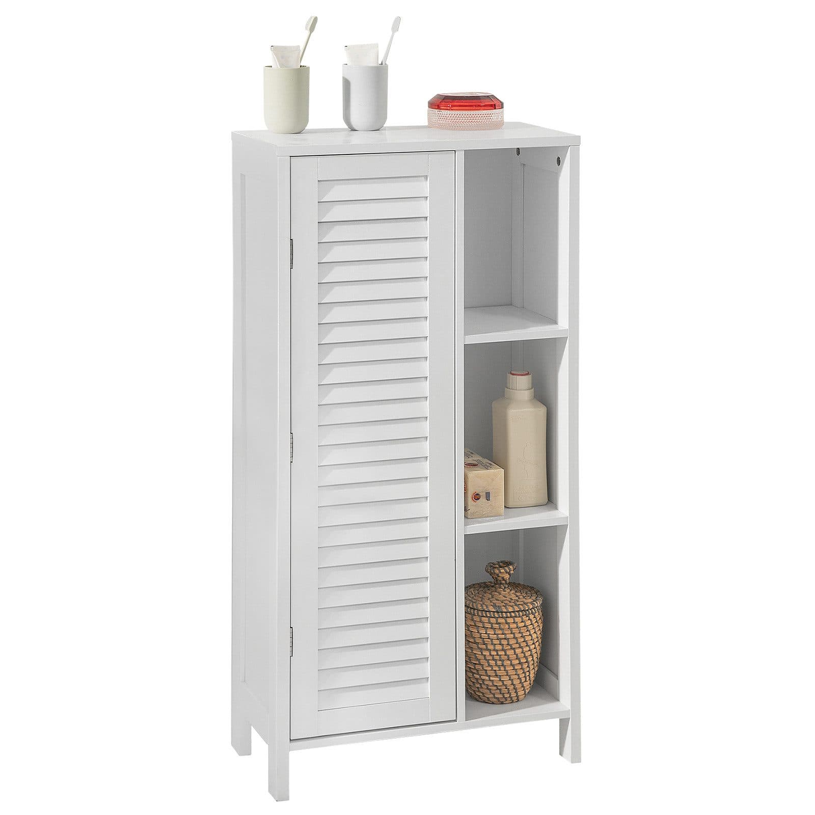 SoBuy Badezimmerschrank BZR39 Weiß Lamellentür Hochschrank - Bild 2