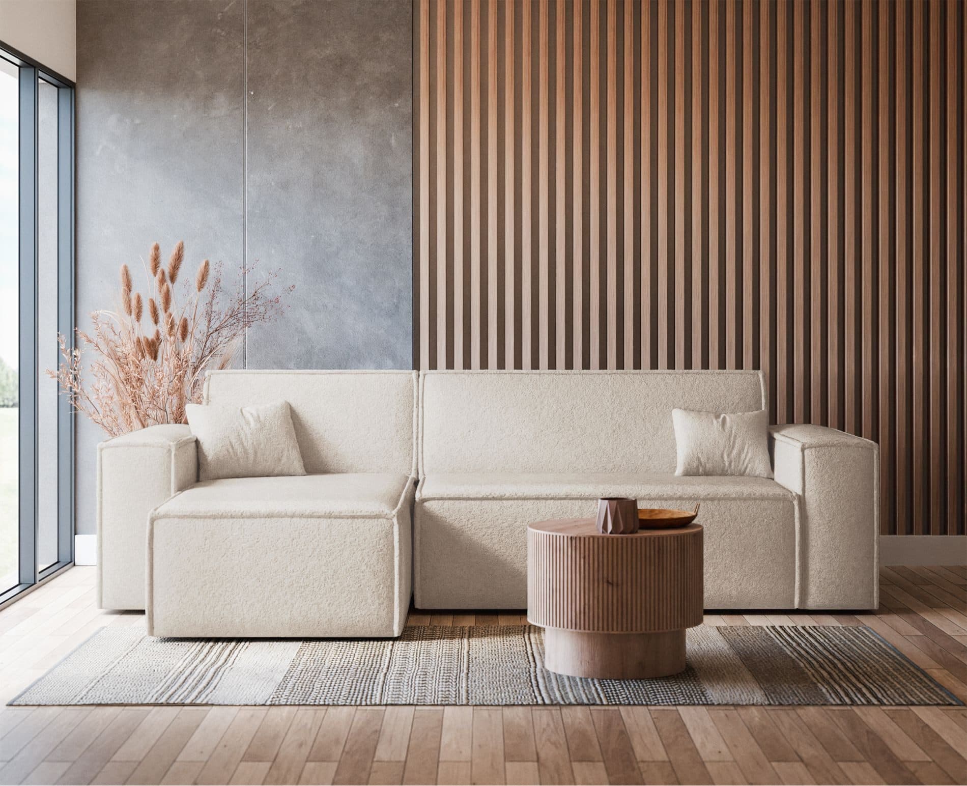 Selsey Ecksofa SCARLO mit Schlaffunktion, Bettkasten und Bouclé-Bezug - Bild 2