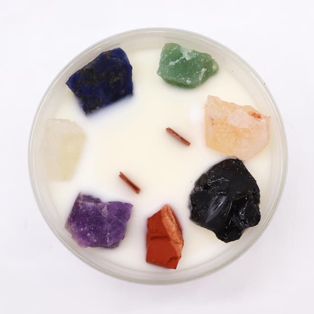 Bali-Homedecor Chakra-Kristallkerze Sieben Chakra Glas Holz