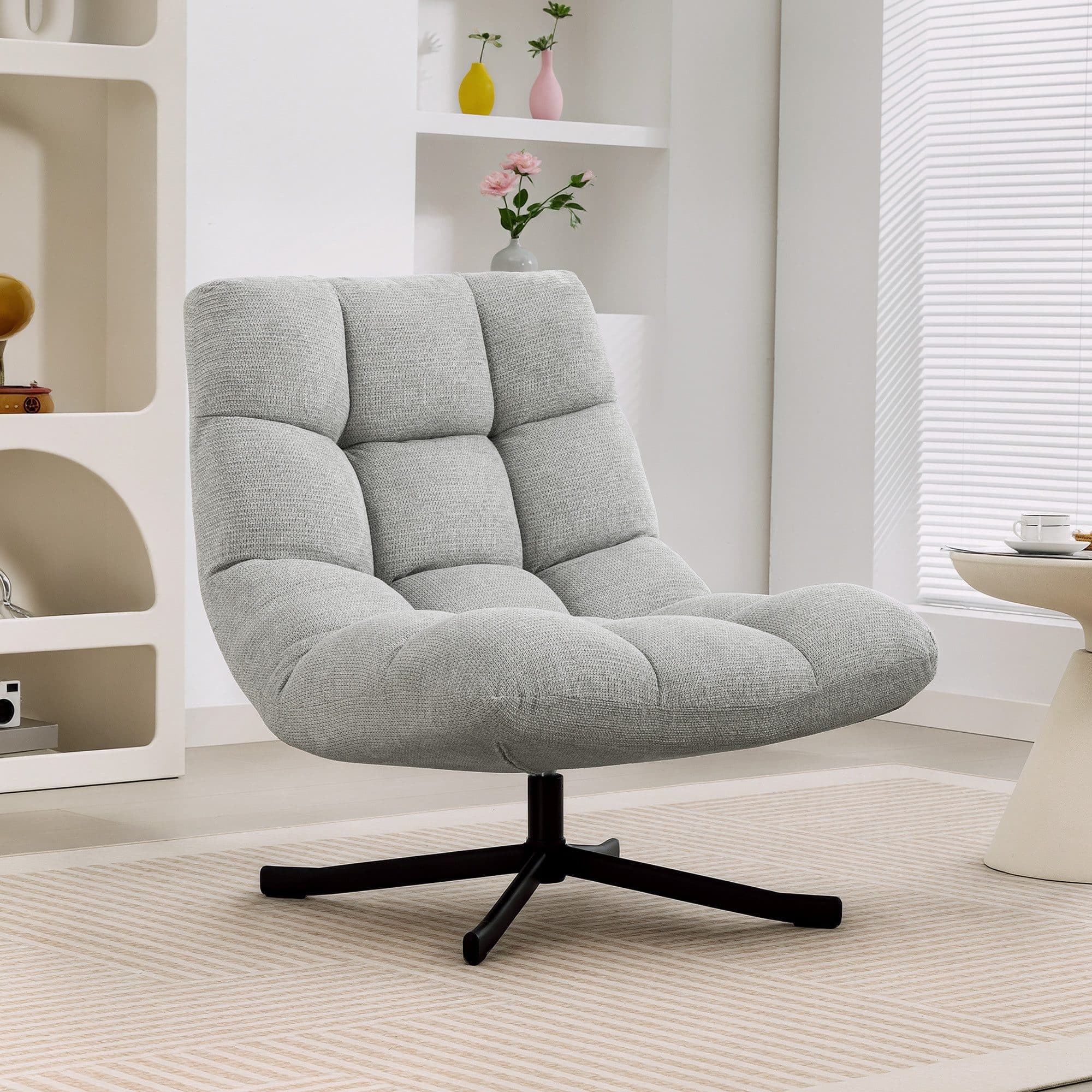 HOMCOM Relaxsessel mit Breiter Sitzfläche, wasserabweisend Chenille-Optik, Stahlbeine, Drehbar, Hellgrau - Bild 2