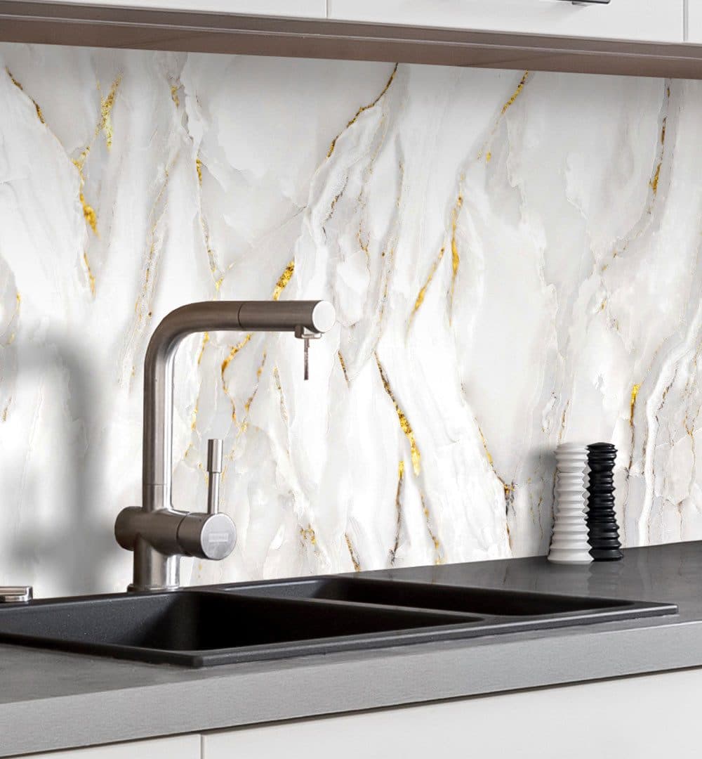 MyMaxxi Selbstklebende Küchenrückwand Marmor Weiß Gold Spritzschutz Folie - Bild 2