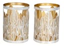 Levandeo® Teelichthalter 2er Set Weiß Gold Metall Blattdekor Bild 2