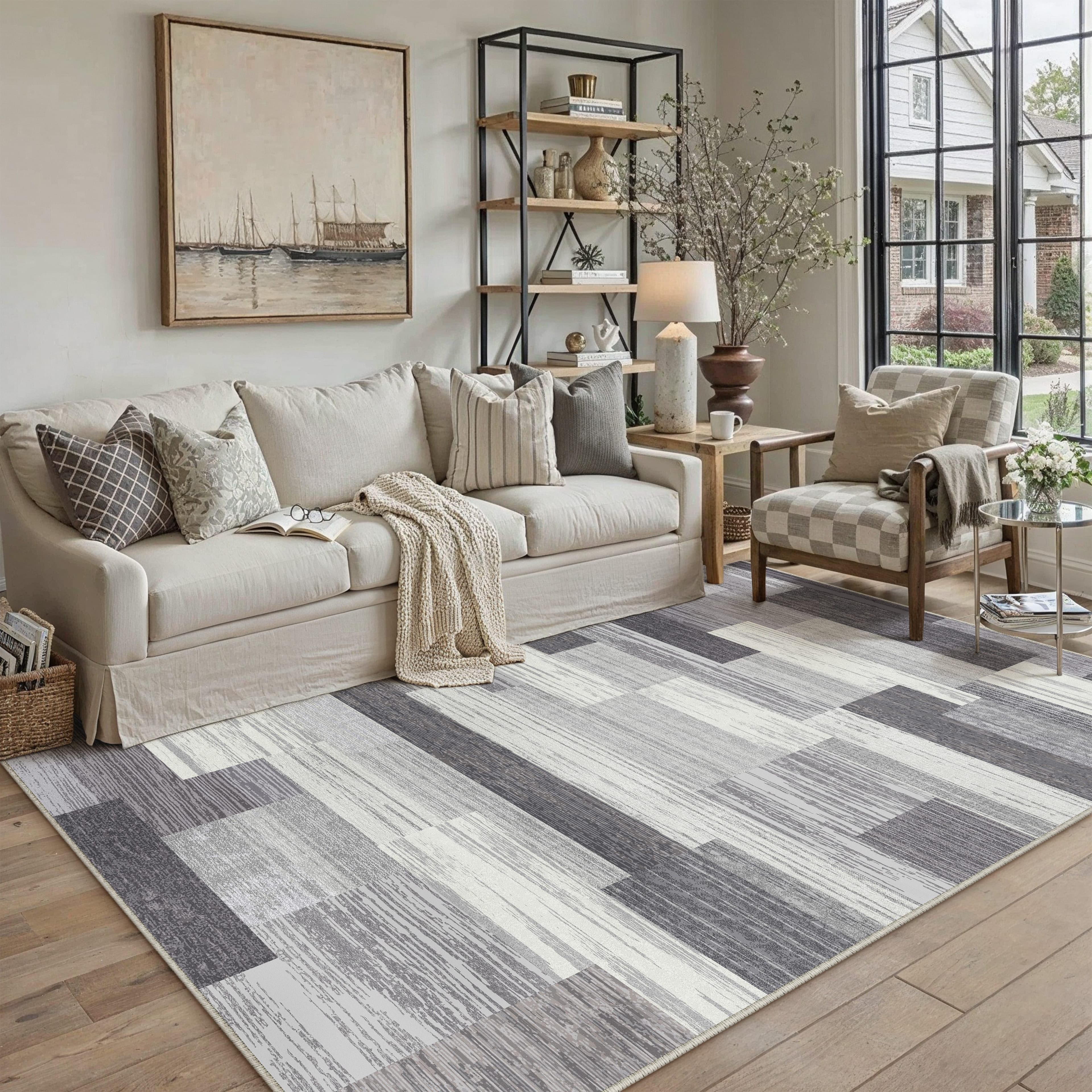 PURECOZY Teppich Kurzflor Beige Grau Modern - Bild 2