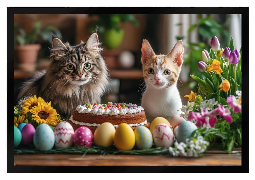 Ladreas Fußmatte Ostern Katzen Torte Ostereier Tulpen 60x40 cm