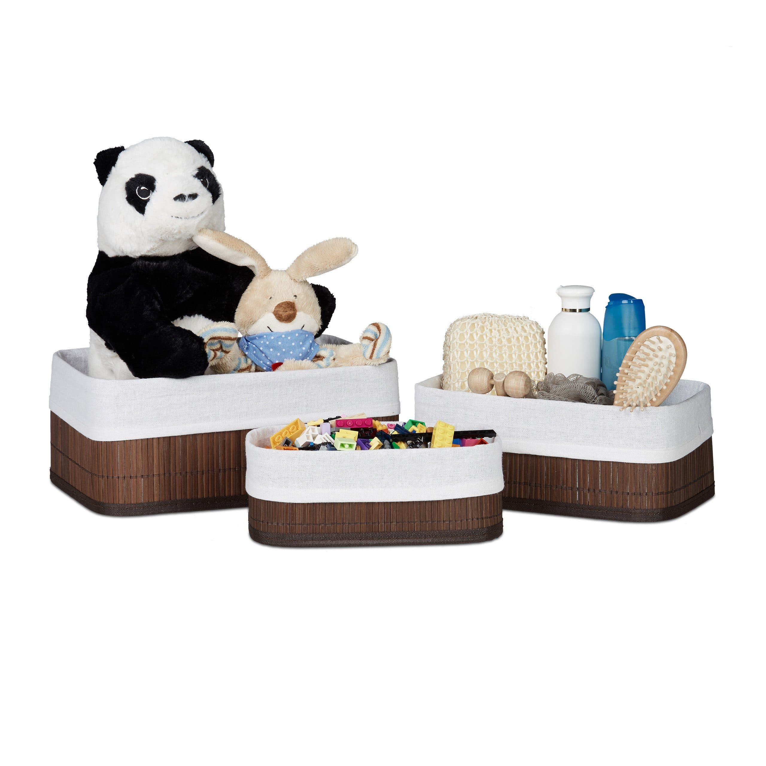 relaxdays Aufbewahrungskorb Bad 3-teiliges Set Braun Weiß Bambus - Bild 2