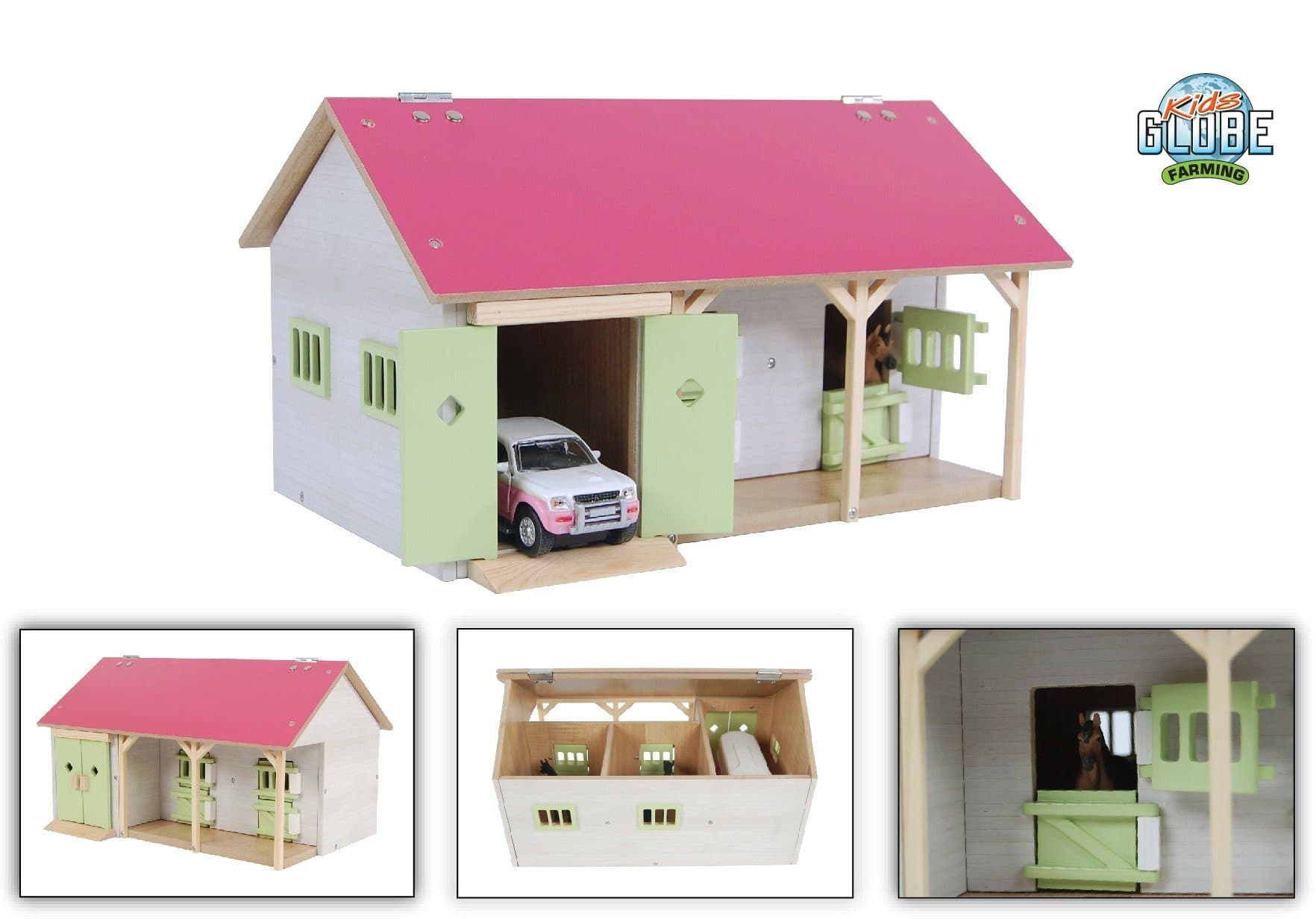 Kids Globe Pferdestall Rosa 1:32 mit 2 Pferdeboxen und Lagerraum
