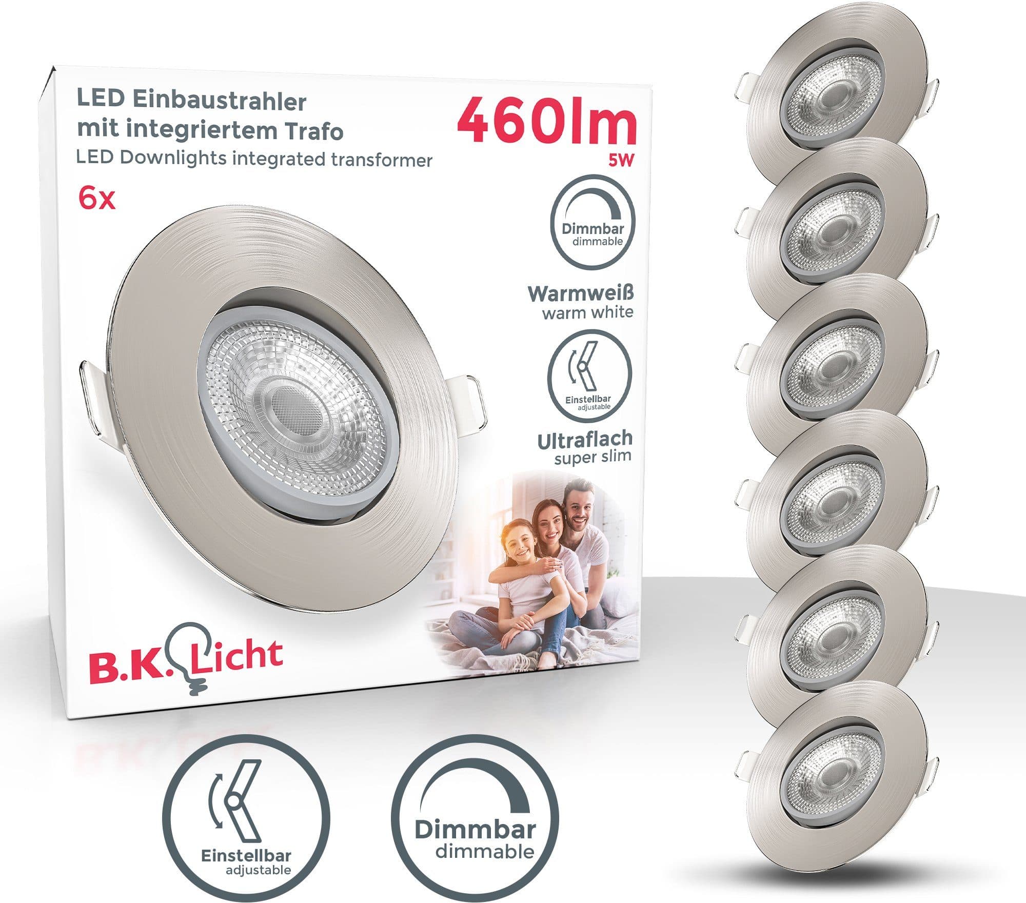 B.K.Licht LED Einbaustrahler 6er Set Matt-Nickel Dimmbar Schwenkbar - Bild 2