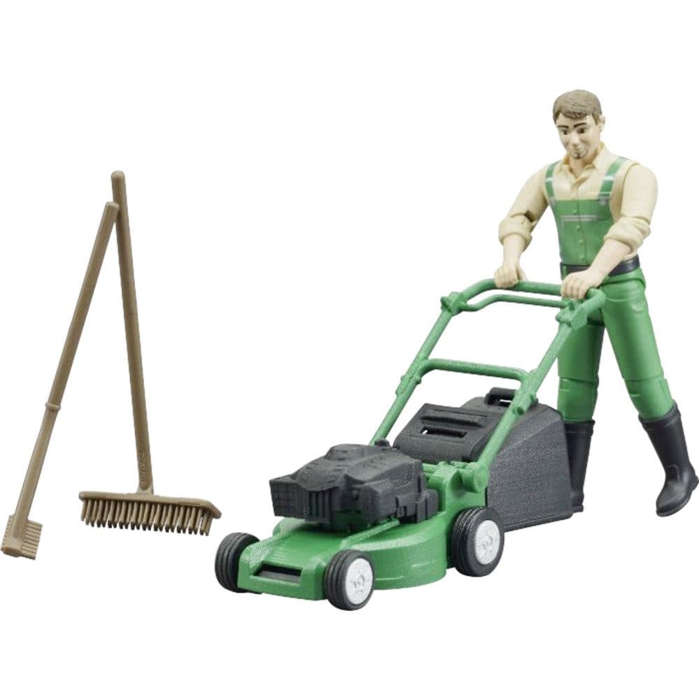 Bruder® Spielfigur bworld Gärtner mit Rasenmäher und Gartengeräten