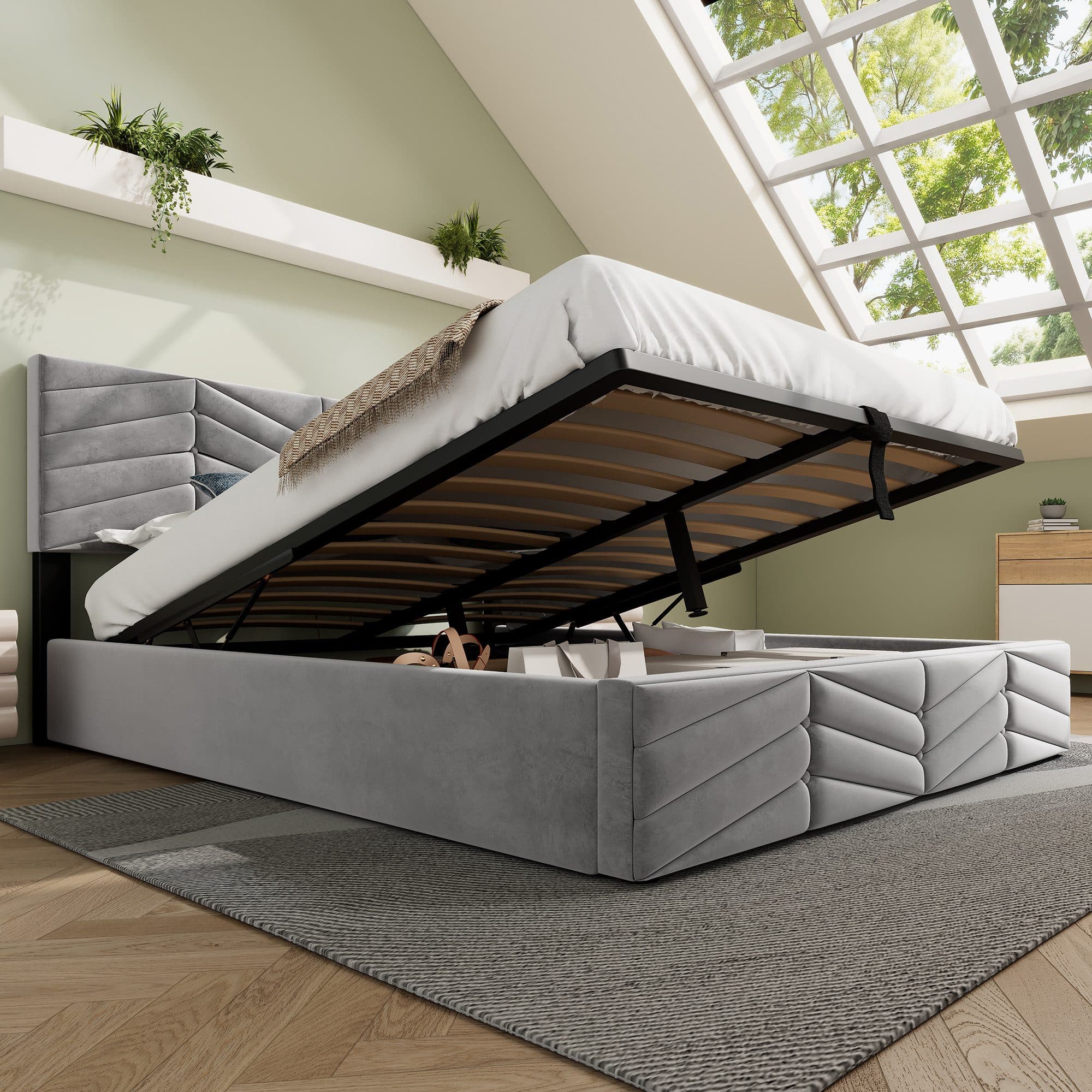 Flieks Polsterbett Hydraulisches Funktionsbett Samt Grau - Bild 2