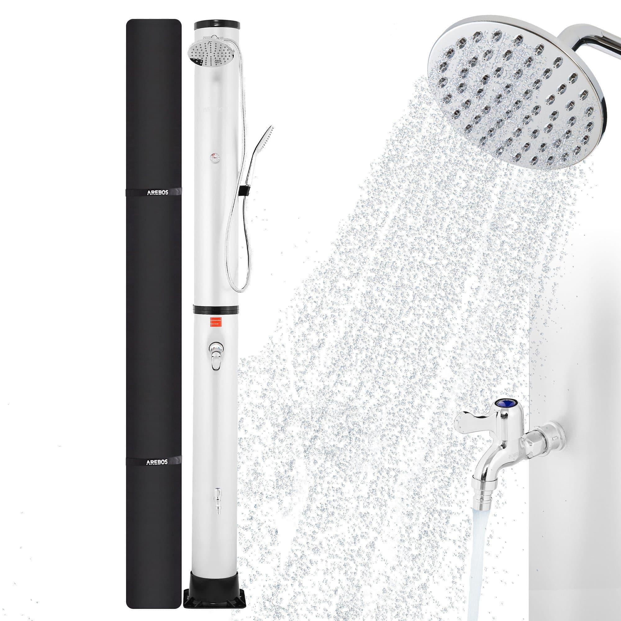 AREBOS Solardusche 40L Schwarz/Silber mit Thermometer & Fußdusche - Bild 2
