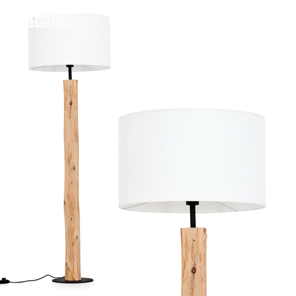 hofstein Stehlampe Holz Metall Stoff Schwarz Weiß Fußschalter E27 - Bild 2