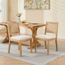 BBWL Esszimmerstuhl 2er Set Beige Rattan Leinen Polsterstuhl Massivholz Bild 2