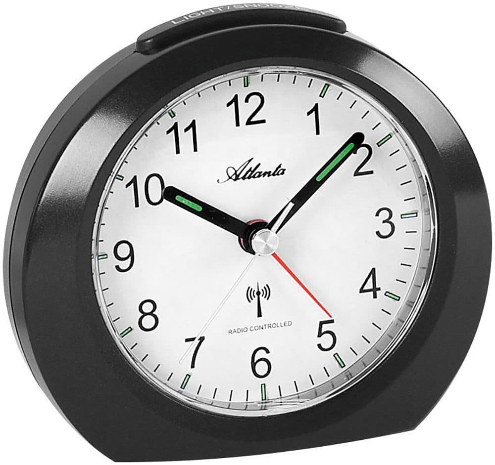 Funkwecker ATLANTA Schwarz Analog mit Funktechnik