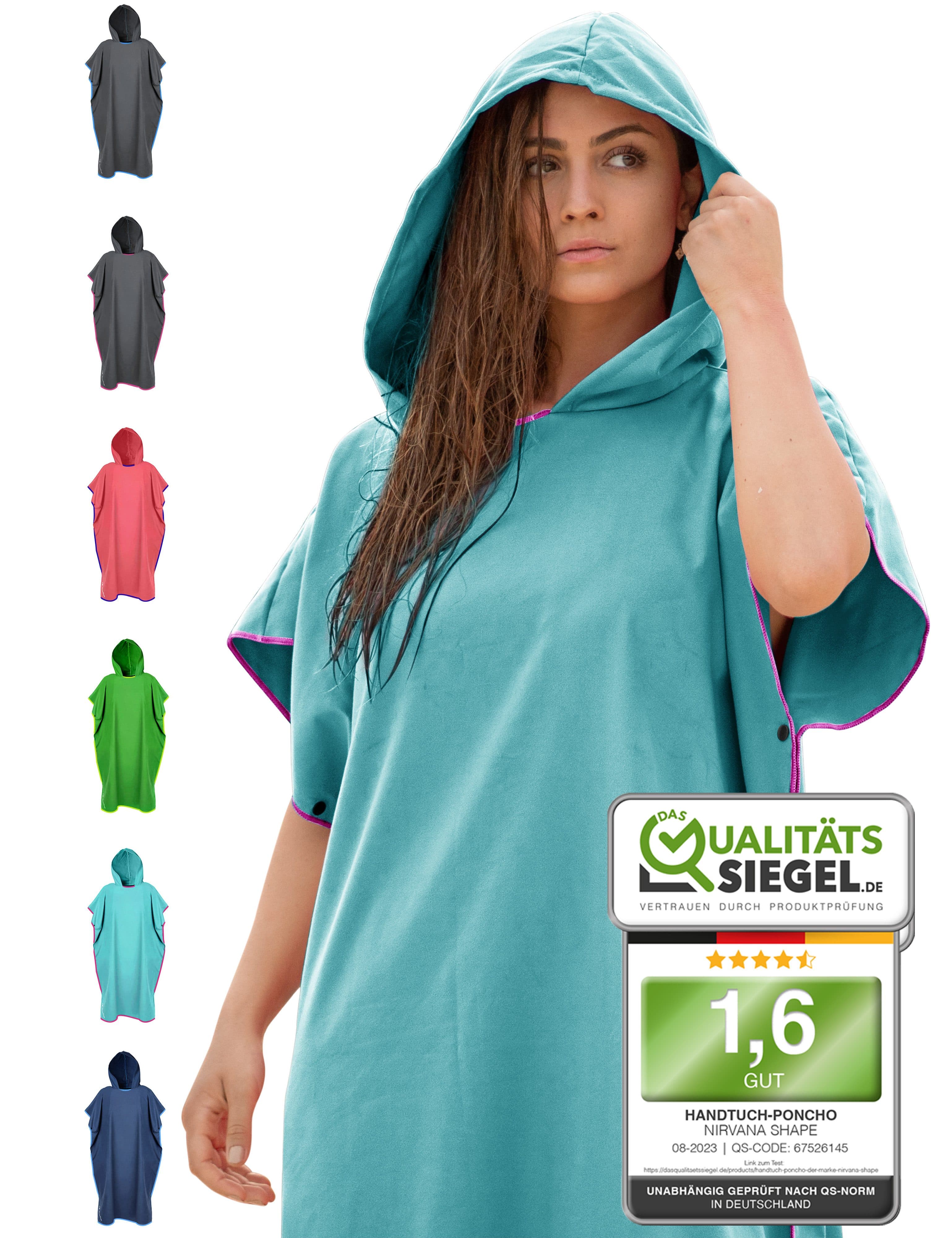 NirvanaShape Handtuch-Poncho Quick-dry Mikrofaser Unisex Türkis/Rosa - Bild 2