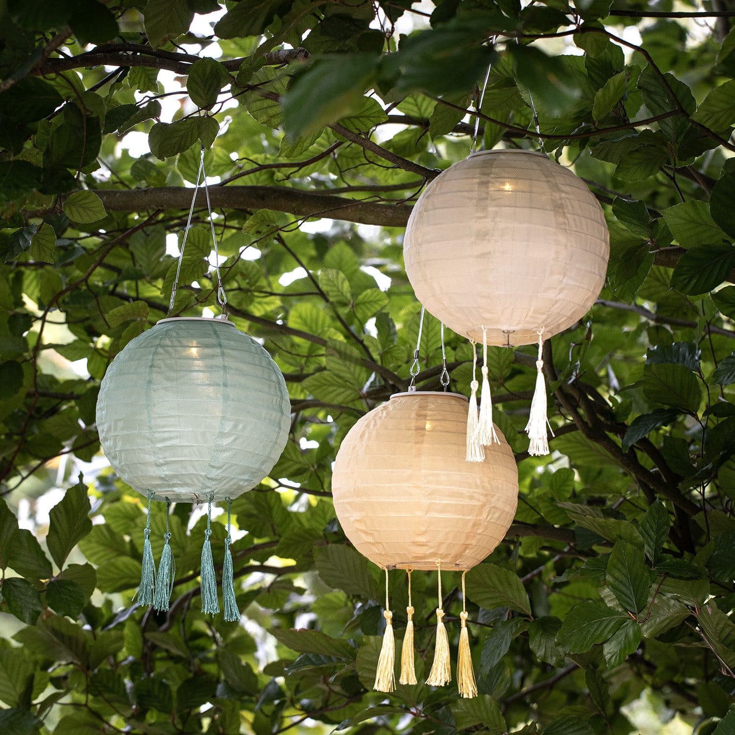 Lights4fun LED Laterne 3er Set Lucena Solar Lampions Grün Gelb Creme - Bild 2
