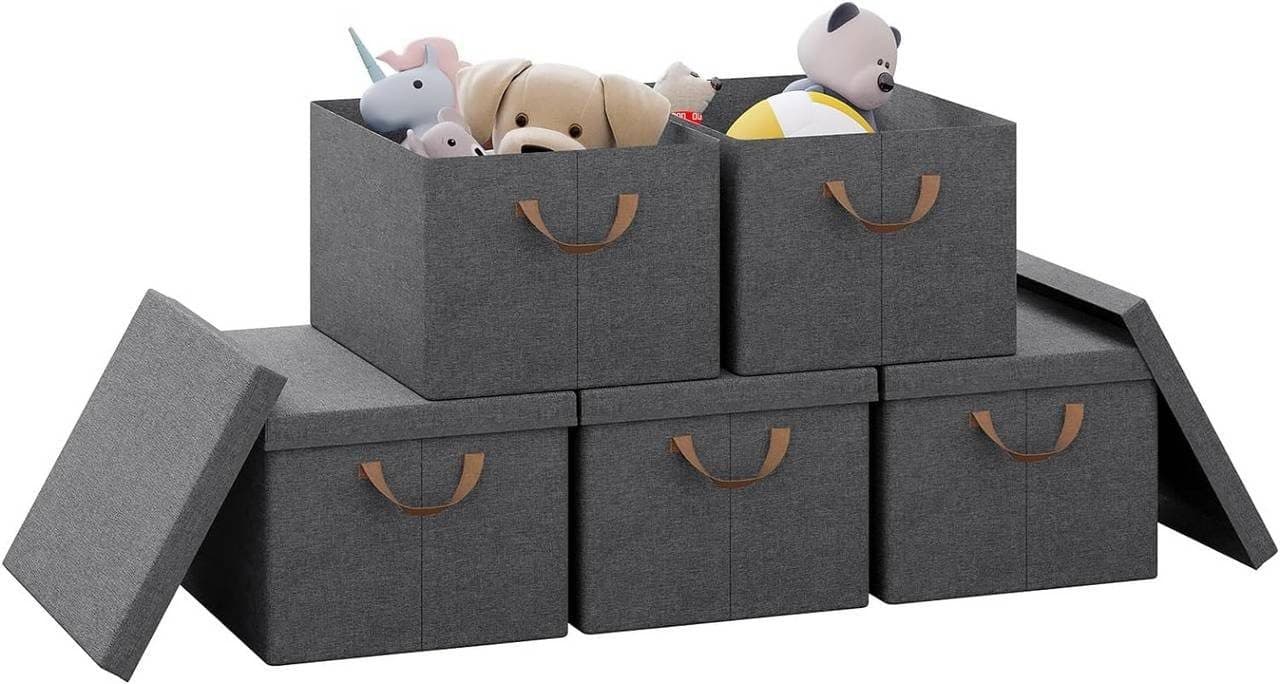 Woltu Aufbewahrungsbox Set 5 St. Grau mit Deckel und Griffen faltbar - Bild 2
