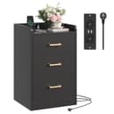 Homfa Nachttisch Nachtschrank mit Ladefunktion, 3 Schubladen, 2 AC-Steckdosen, 2 USB-Anschlüsse, 40x38x66cm Bild 2