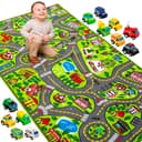 JOYIN Kinderteppich Autoteppich 80x150cm mit 12 Mini Auto Spielzeug Bild 2