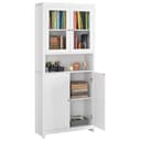 Homfa Hochschrank Vitrinenschrank Bücherschrank Buffetschrank 2 Glastüren 2 Holztüren Weiß 84x32x190 cm Bild 2