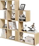 EUGAD Bücherregal 4 Ebenen 11 Fächer Weiß/Helle Eiche Bild 2