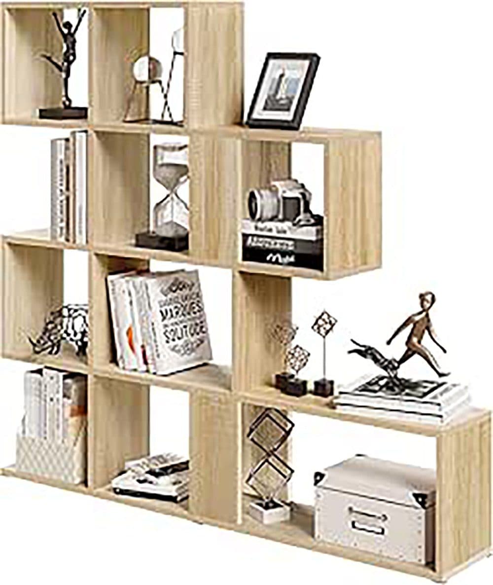 EUGAD Bücherregal 4 Ebenen 11 Fächer Weiß/Helle Eiche - Bild 2